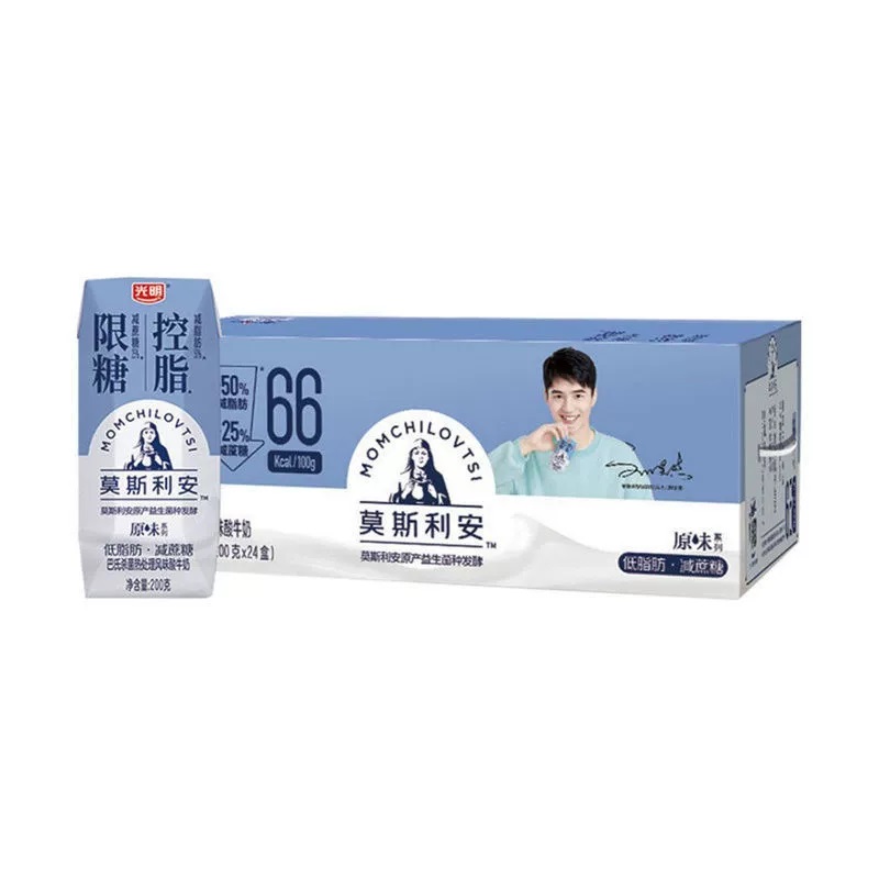 光明莫斯利安原味低脂肪减蔗糖酸牛奶200ml*12