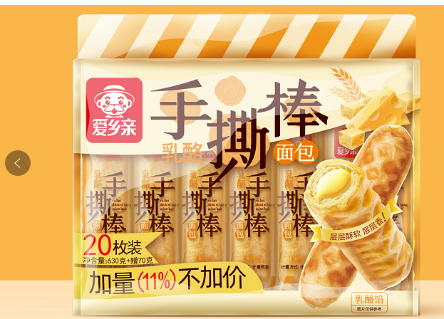 爱乡亲乳酪手撕棒面包630g