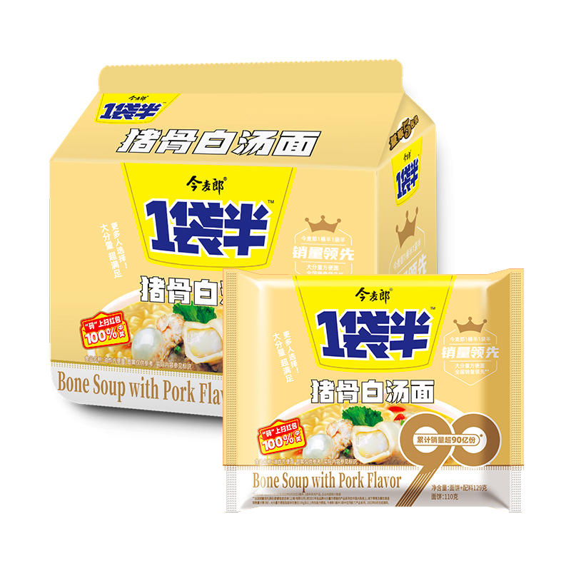 今麦郎一袋半高汤猪骨白汤面129g*5