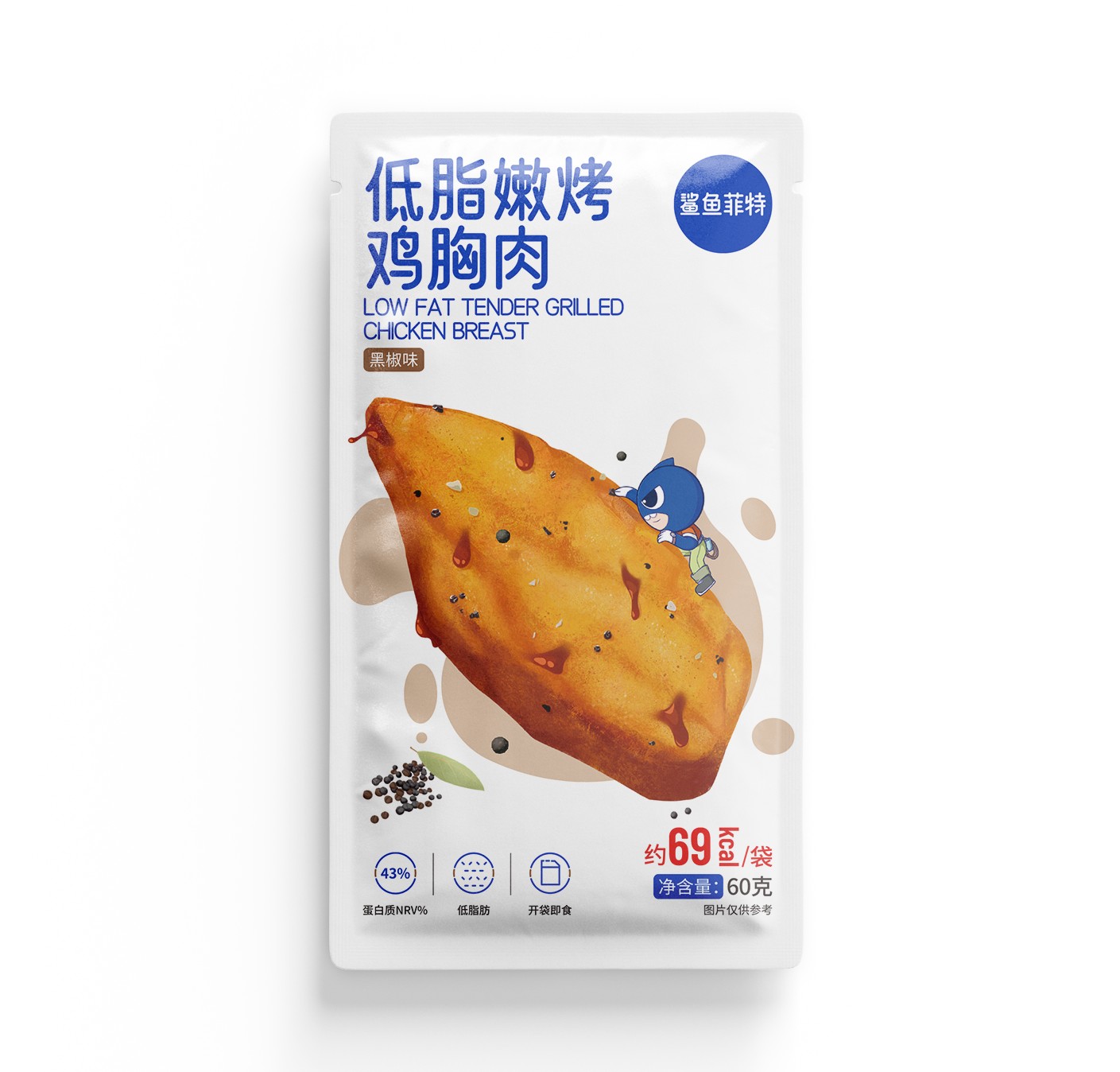 鲨鱼菲特嫩烤鸡胸肉黑椒味60g